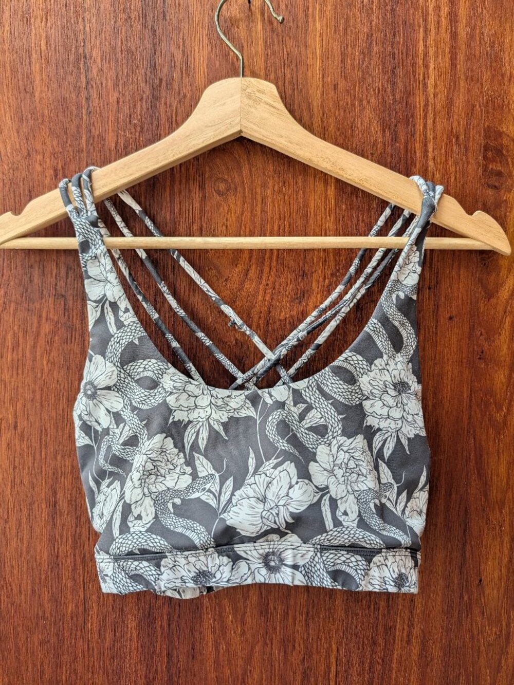 Feed Me Fight Me Sports Bra XL Snake Floral Strappy Back Workout Top